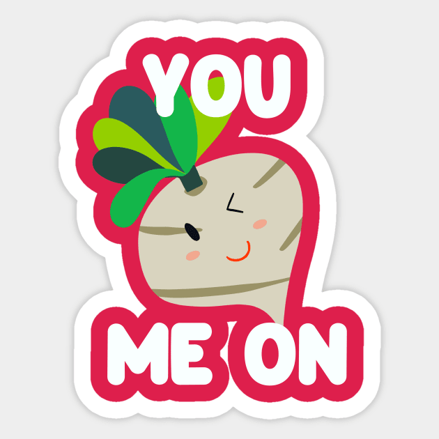 You Turnip Me On Cute Kawaii in Pink Sticker by Golden Eagle Design Studio